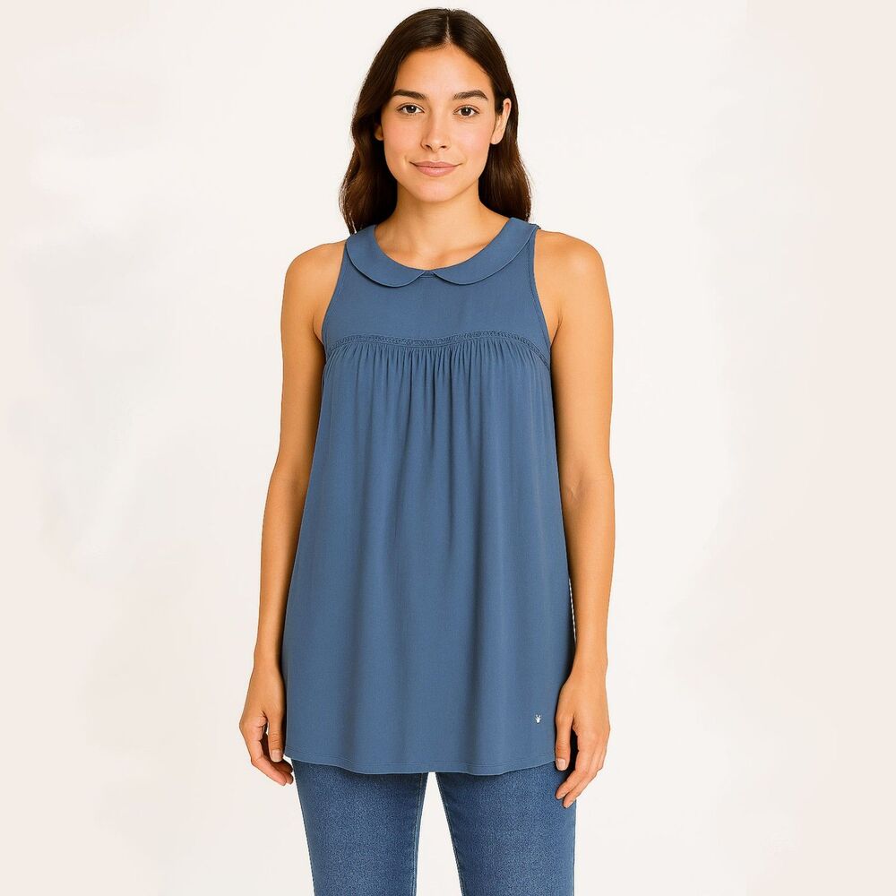 Abercrombie Fitch Blouse NEW M Blue Girlhood Sleeveless Top Semi Sheer Casual